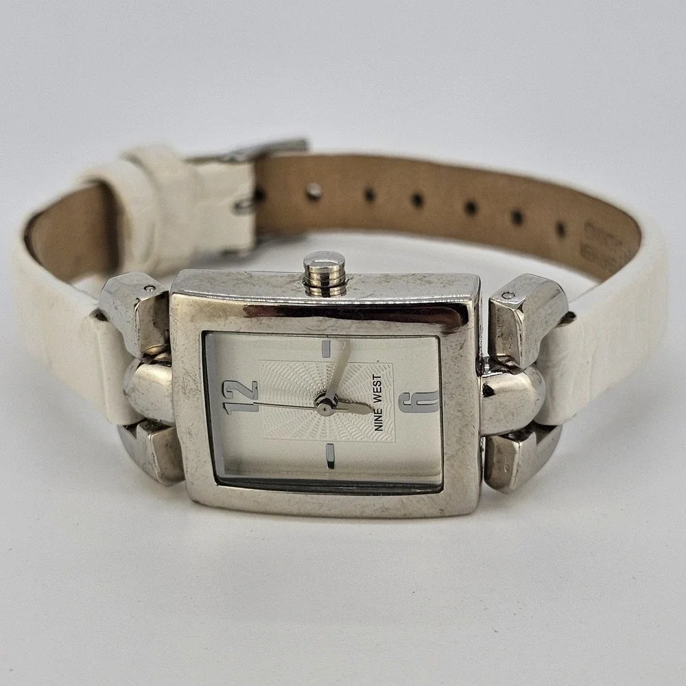 Nine West Women's Watch 21MM White Dial White Leather Bands Up to 7